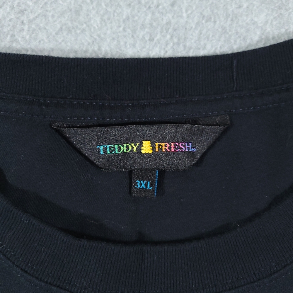 Teddy Fresh Men's 100% Cotton T-Shirt Black Size 3XL Graphic Tee Crew Neck - Picture 2 of 7